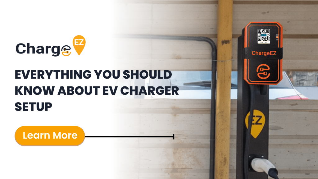 EV charger installed on a pedestal pole with ChargeEZ branding in a parking area